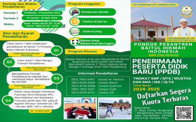 Penerimaan Peserta Didik Baru (PPDB) Pondok Pesantren Baitul Hikmah Indonesia Tahun Ajaran 2024/2025 Tingkat MTs dan MA